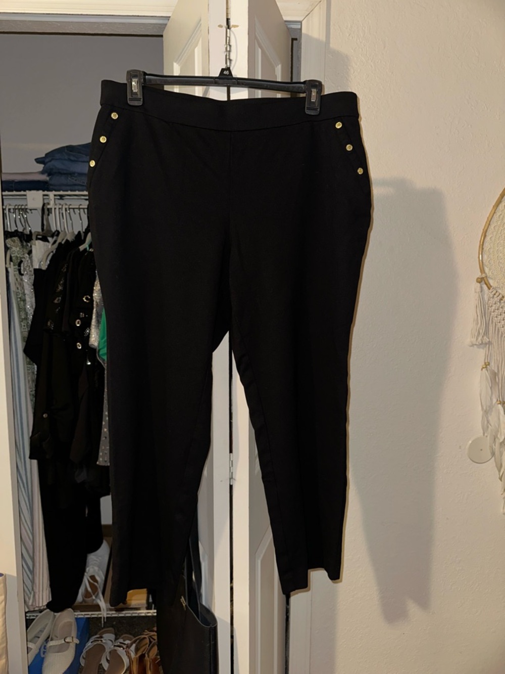 Anne Klein Black Cropped Ponte Ankle Pants with Gold Buttons